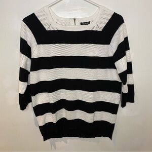 Verve Ami Women’s M Black/ White Striped Zipper Perforated Sweater 3/4 Sleeves